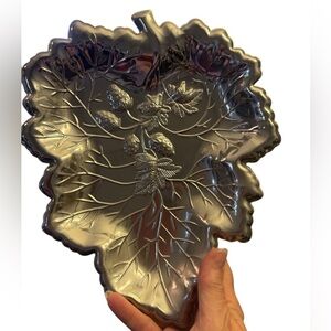 Shiny Silver plated Leaf-Shaped Decorative Tray with Strawberry Accents